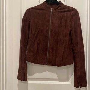 Vince chocolate brown suede leather fitted scuba jacket in size 4 NWT
